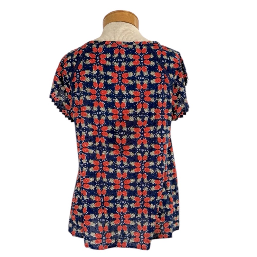 Vineyard Vines Med Pineapple Swiss Dot Blue Short Sleeve Cotton Top - Picture 5 of 11